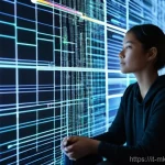 디지털 공유재 관리의 윤리적 문제 - **Prompt 1: Navigating the Digital Data Stream with Awareness**
    A thoughtful young adult, gender...